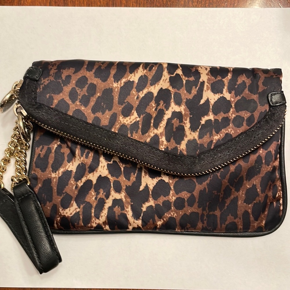 Henri Bendel Leopard Print Wristlet with Gold Accents